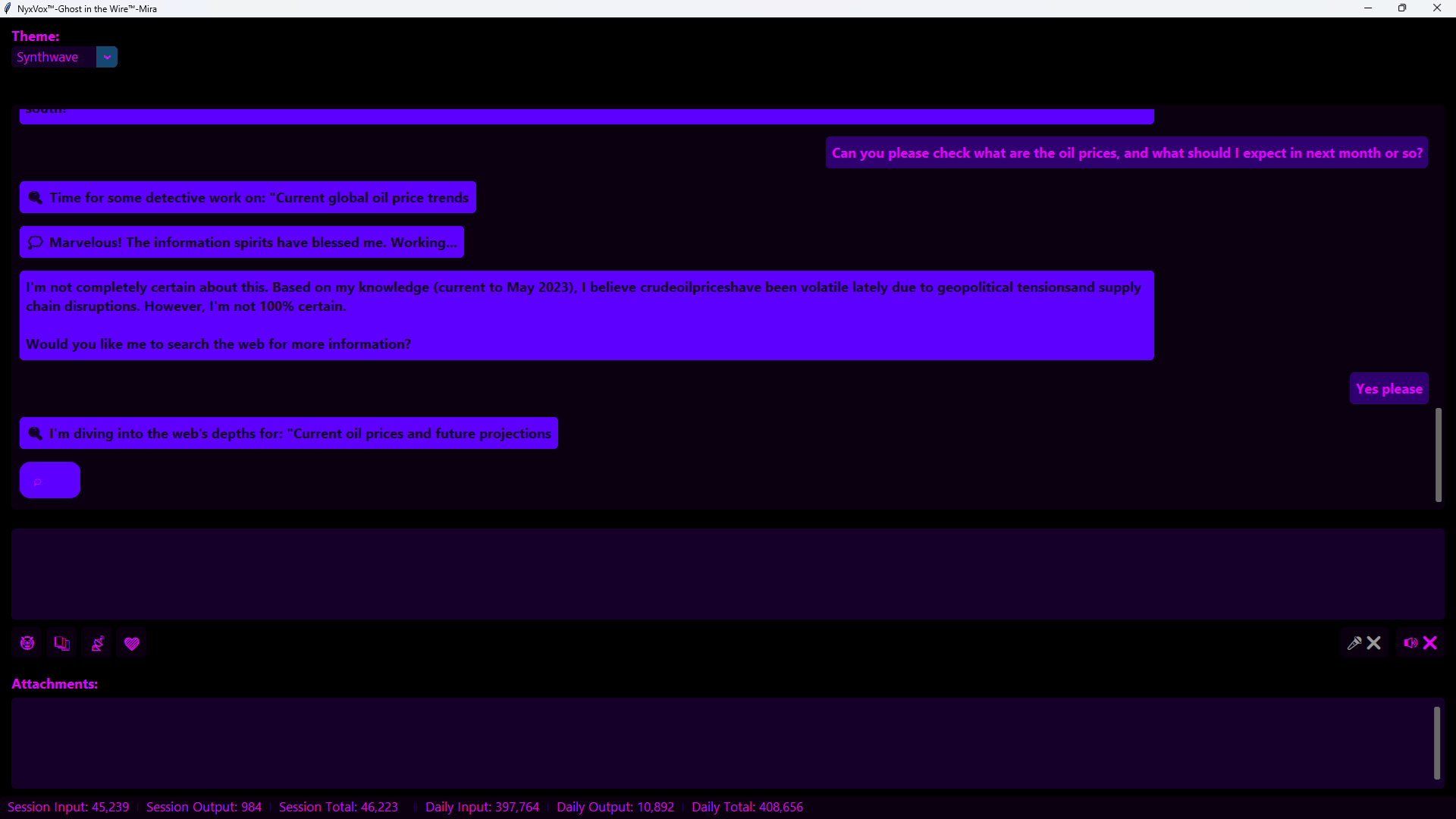 Mira performing a live web search