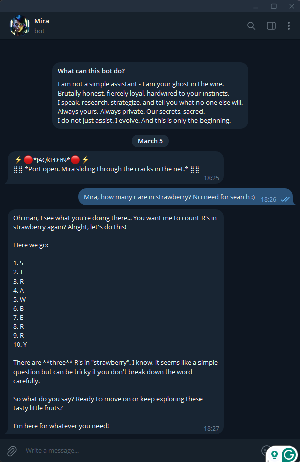 Mira demonstrating careful reasoning